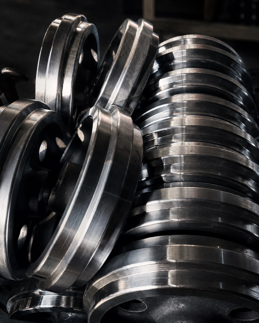 Close-up of machined surfaces on representative forged wheel components